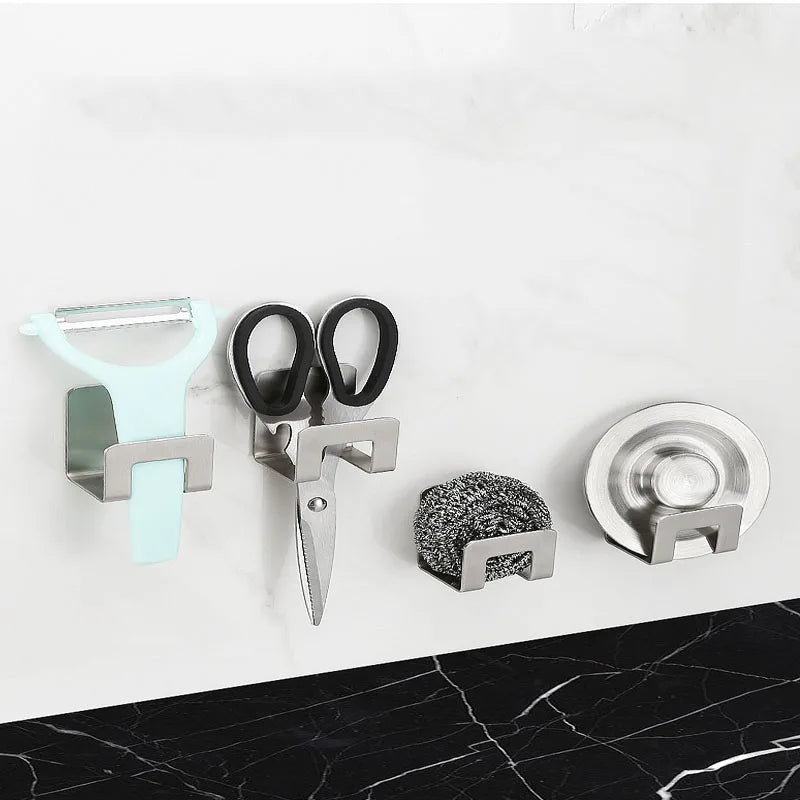 Stainless Steel Sink Tray Drainer Rack Kitchen Sponge Holders Self Adhesive Hook Storage Wire Rag Organizer - View 4 | SAMAG