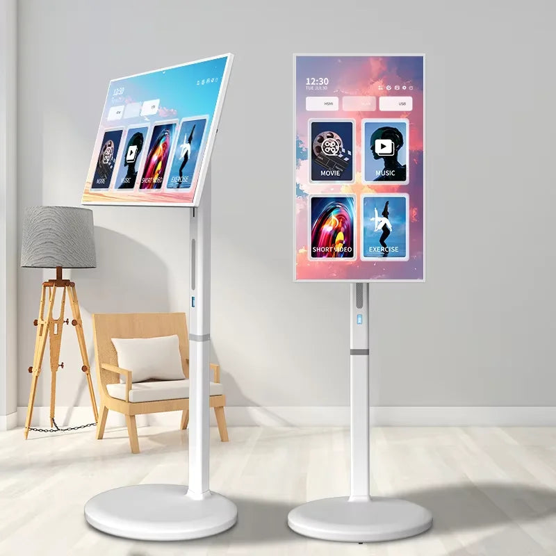 21.5/23.8/27/32 Inch Touch Screen Portable Lcd Smart Tv on Wheels Rechargeable Resolution 1920*1080 128Gb Mobile Tv Stand by Me