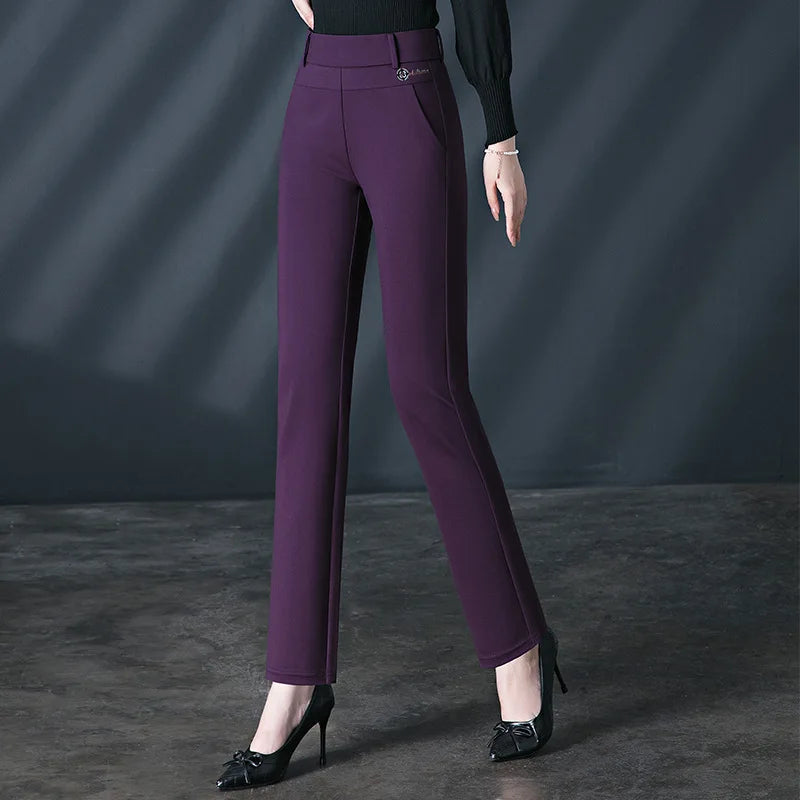 Women's Black Stretch Suit Pants, Fashion Purple Slim - View 2 | SAMAG