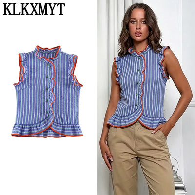 KLKXMYT Women's Shirt Summer Sleeveless Ruffles Short | SAMAG