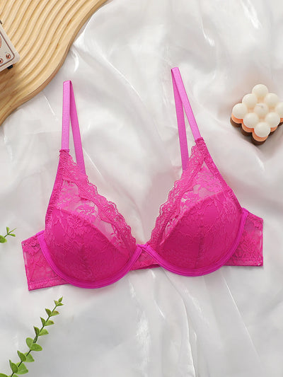 New fashionable rose red bra with steel ring lace thin | SAMAG