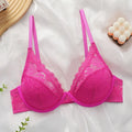 New fashionable rose red bra with steel ring lace thin sexy Lingerie semi transparent women's underwear 2635