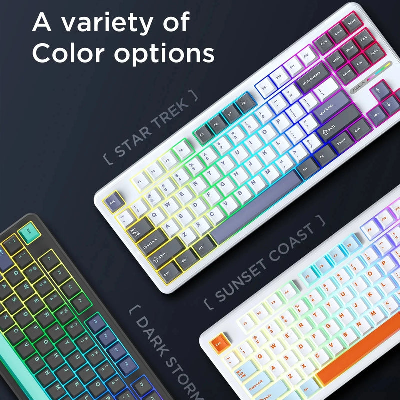 AULA F87 Pro Mechanical Keyboard 2.4g/Usb/Bluetooth Tri Mode Wireless 87 Key Rgb Pbt Gasket 5 Layer Silencing Full Key No Impact