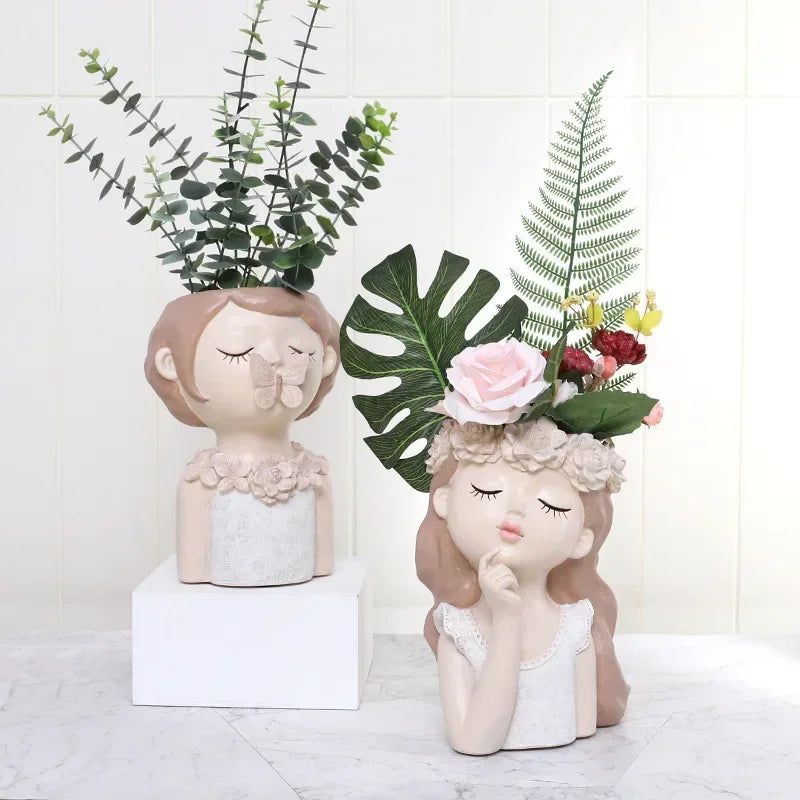 European Art Ornaments Planter Home Decor Humanoid Vase Potted Characters Succulent Flowerpot Portrait Girl Flower Pot