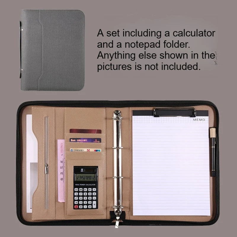 3pcs set Leather A4 Multifunction Ring Binder Manager Folder Business Office Portfolio Document Case Contract Organizer