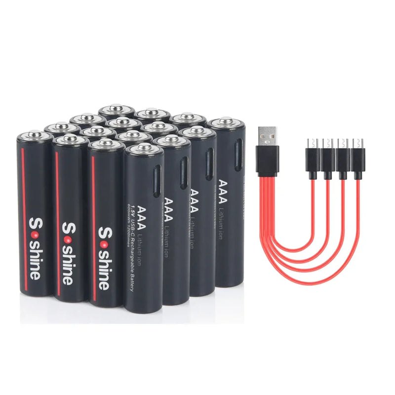 Soshine 1.5V 600mWh Aaa Battery AAA USB Li-ion Rechargeable Battery 3A 1.5Volt Lithium Batteries Toys Camera Flashlight  Clock