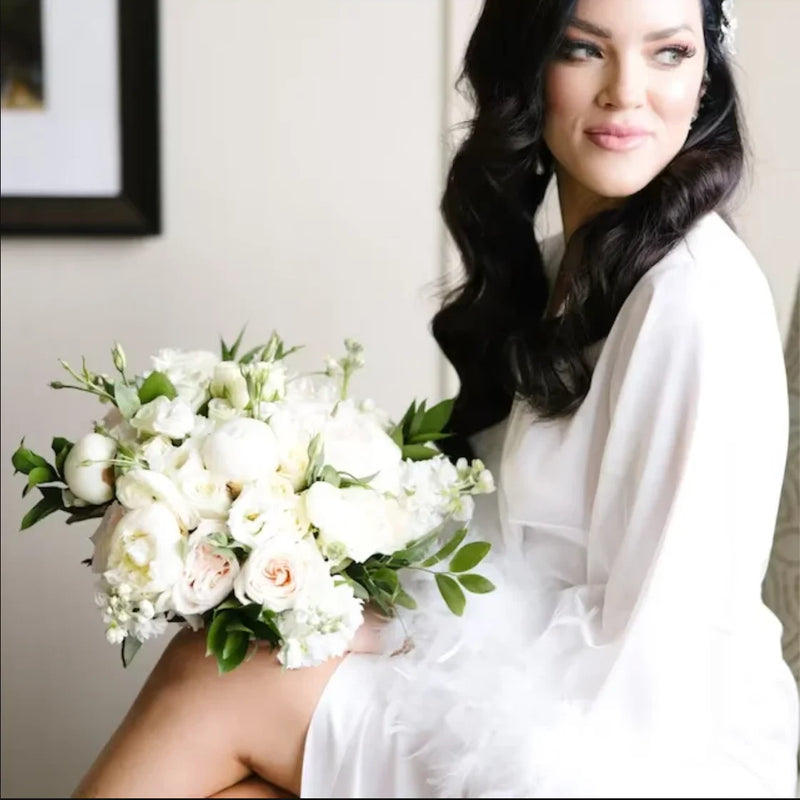 Long Silk Robe White Boudoir Wedding Kimono Satin | SAMAG