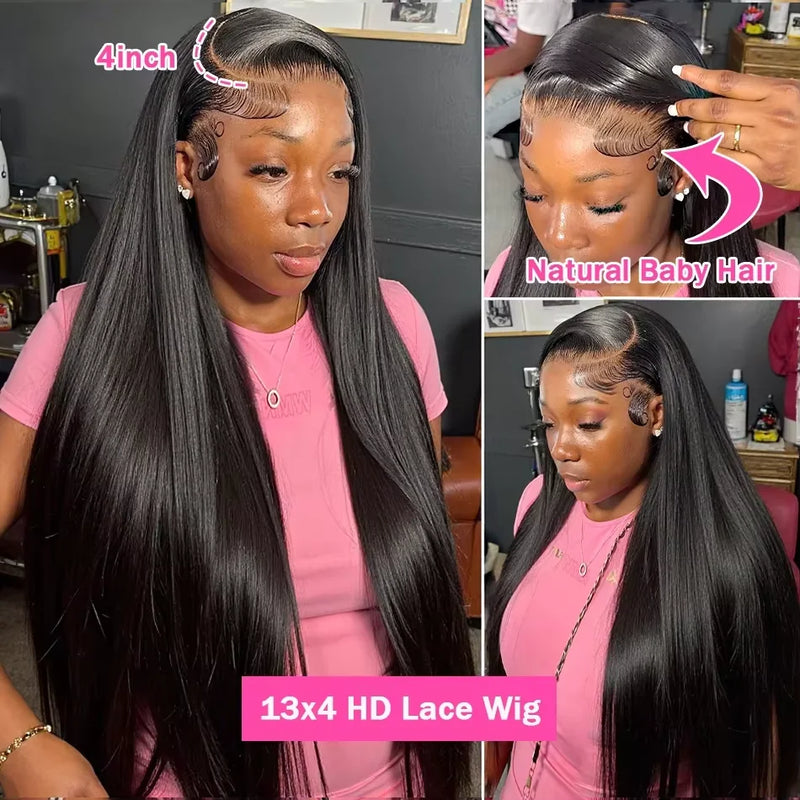 13x6 13x4 Lace Front Wigs Human Hair 36 Inch 7x6 HD Transparent Lace Frontal Wigs 220% Density Brazilian Virgin Straight Human Hair Wigs For Women Pre Plucked With Baby Hair Natural Color