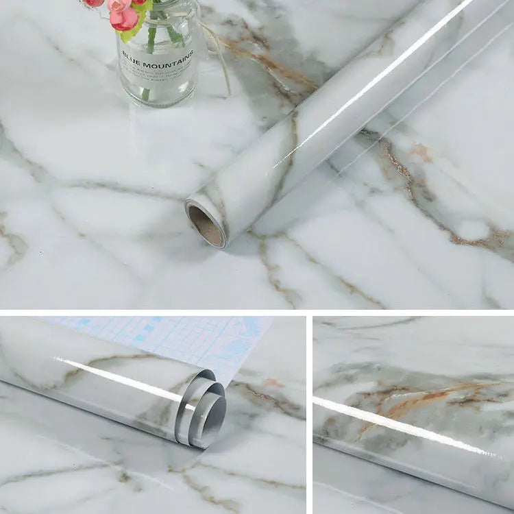 Marble Wallpaper Oilproof Waterproof Wall Sticker Vinyl Self Adhesive Kitchen Stove Cabinet Home Decorative Sticky Paper Decal
