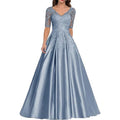 A Line Women Evening Dresses Satin Appliques V Neck Prom | SAMAG