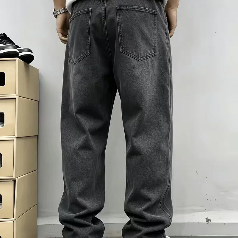 Men's Loose Fit Jeans - Streetwear Cargo Pants with Functional Pockets, Non - Stretch Denim for Everyday & - View 3 | SAMAG
