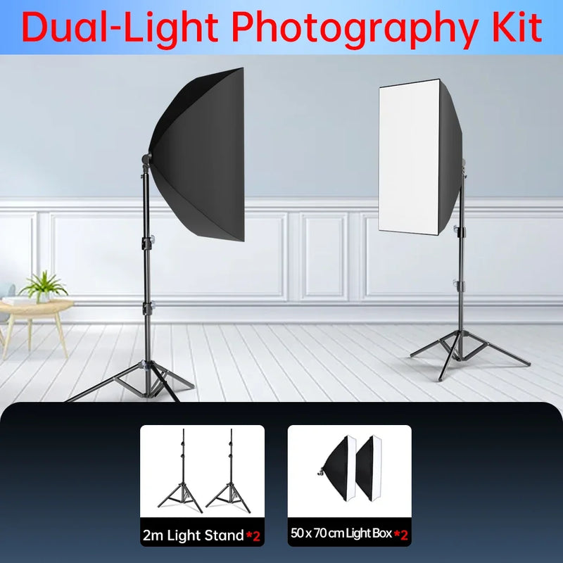 50x70cm Softbox 45W/70W Bulb Photography Studio Photo Lighting Kit Continuous Light System For Camera With  Remote Control