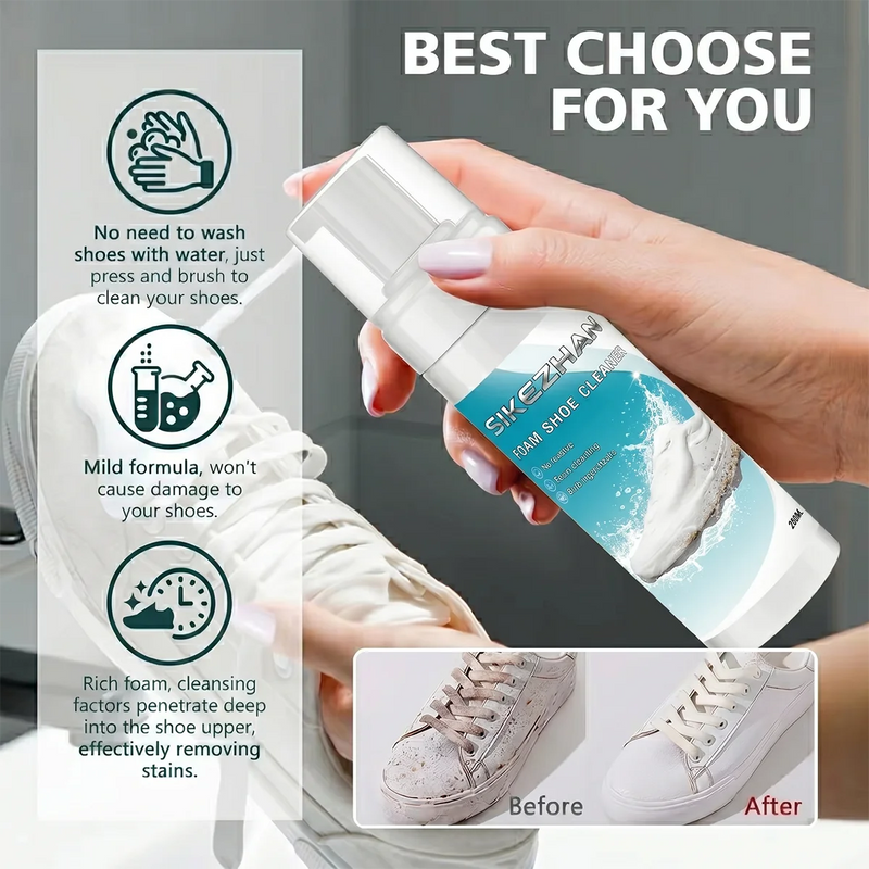 Professional Shoe Cleaning Kit with Foam Cleaner & Dual-Sided Brush, No-Rinse Deep Stain Remover for Sneakers, Leather & Canvas