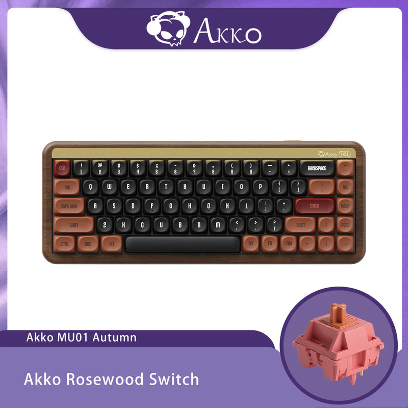 Akko MU01 Mountain Seclusion Wooden Mechanical Keyboard RGB Hot-swappable BT 5.0/2.4G Wireless & Type-C Wired Gaming Keyboard
