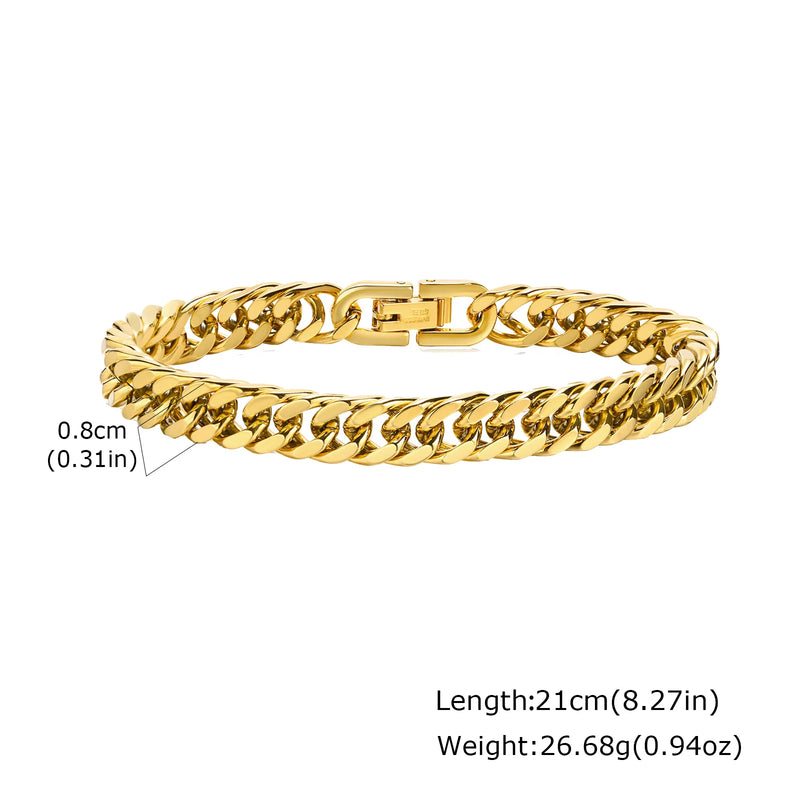 Gold Color Men's Chain Bracelet, Hip Hop Stainless Steel Chunky Wristband, Rock Punk Jewelry Gift for Dad - Visuel 26 | SAMAG