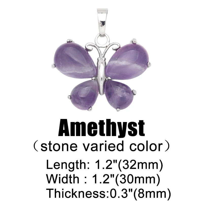 OCESRIO Vintage Natural Stone Butterfly Pendant for Necklace Copper Amethyst Reiki Pendulum DIY Jewelry Making Supplies pdta921