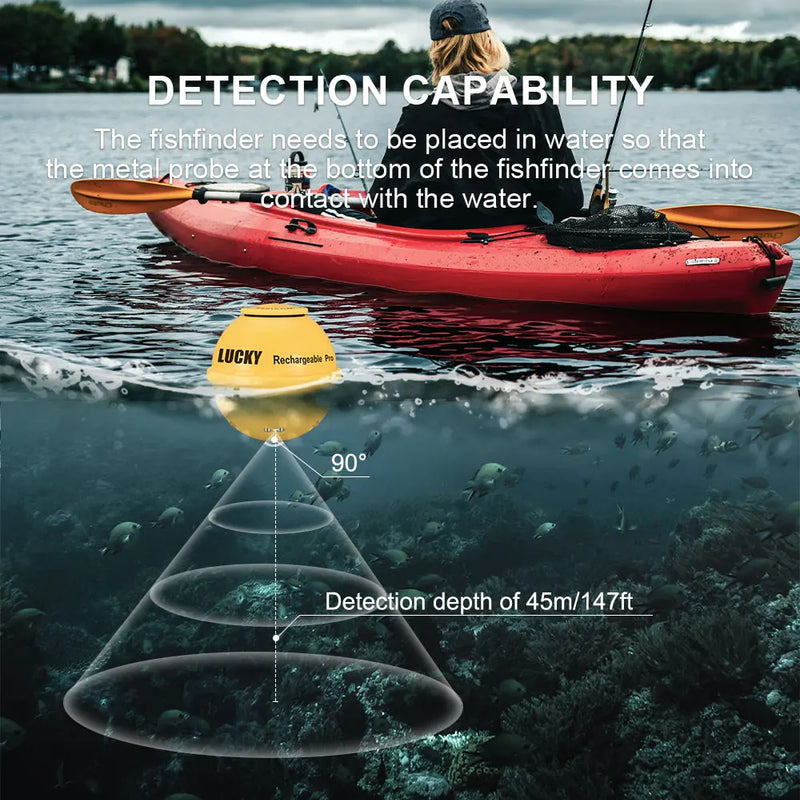 LUCKY FF1108-1CWLA Rechargeable Wireless Sonar for Fishing 45M Water Depth Echo Sounder Fishing Finder Portable Fish Finder