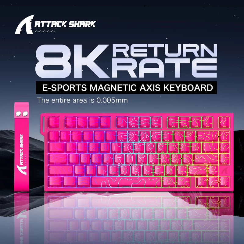 R82HE ATTACK SHARK High Performance E-sports Magnetic Switch Keyboard 8K Zero Dead Zone Adjustable RGB Lighting Web Driver Wired