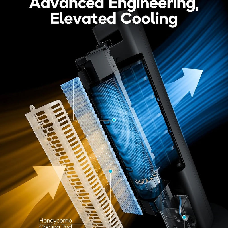 Windowless Portable Air Conditioner, 35.2" Evaporative Air Cooler, 7H Timer, 4 Modes, Remote Control, 140° Max Oscillating, Black