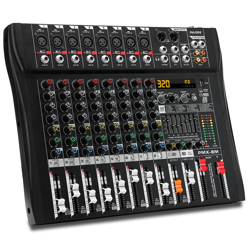 Fuluode 6/8/12/16 Channel Mixing Console Audio Mixer Mono 99 Digital Effect USB Sound Card dj Karaoke Mixer Bluetooth 48V 2 AUX