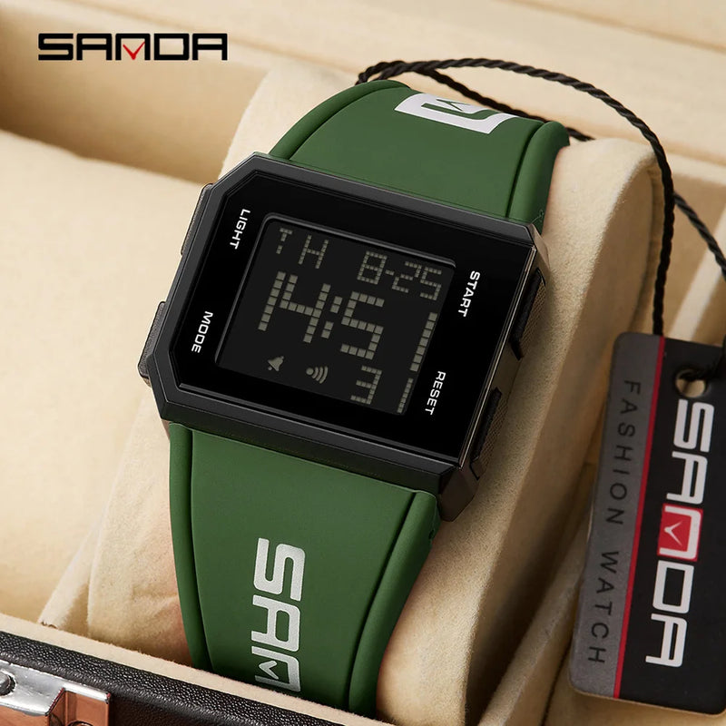 SANDA New Mens Watch Led Digital Display Date Wristwatch Square Dial Chronograph Man Sport Outdoor Electronic Watches