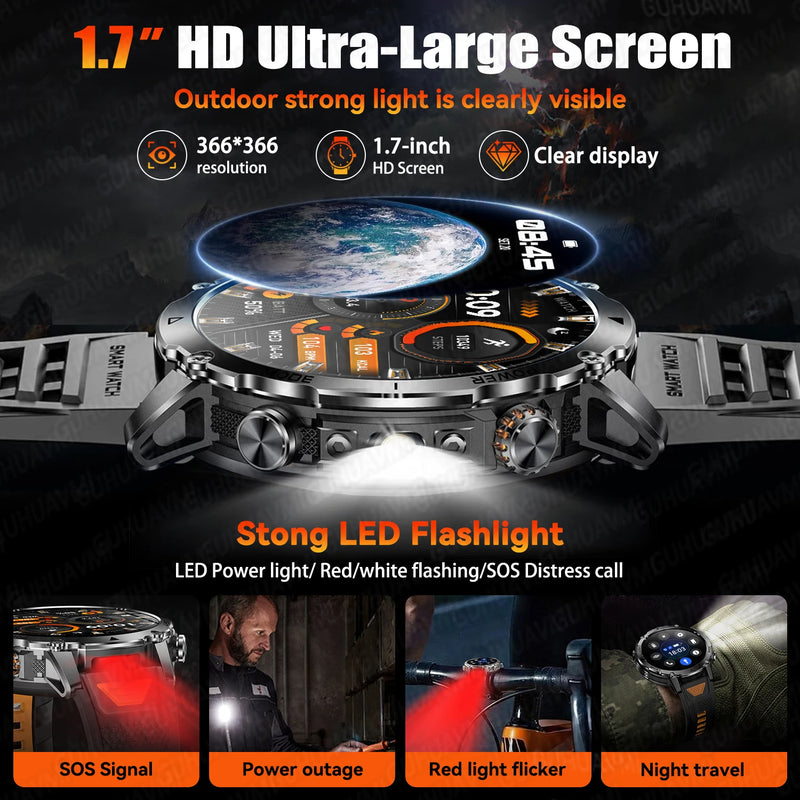TANK Ultra 1400mAh Battery Military Smart Watch 10ATM Waterproof Heart Rate Tactical LED Flashlight Men - Visuel 6 | SAMAG