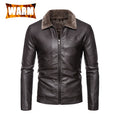 Faux Fur Faux Leather Men Jacket Thickened Plush Lining Warm PU Leather Jacket Brown Leather Jacket Winter Faux Fur Collar Coat