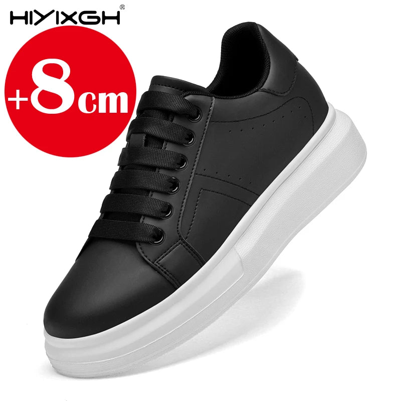 New men's leather elevator shoes 6 cm 8 cm invisible height increase white black sneakers leather height increase casual shoes