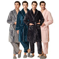 Flannel Couple Robe And Pant Set Warm Autumn Winter Thick Coral Fleece Pajamas Women's Bathrobe Men's Sleepwear Loose Home Cloth
