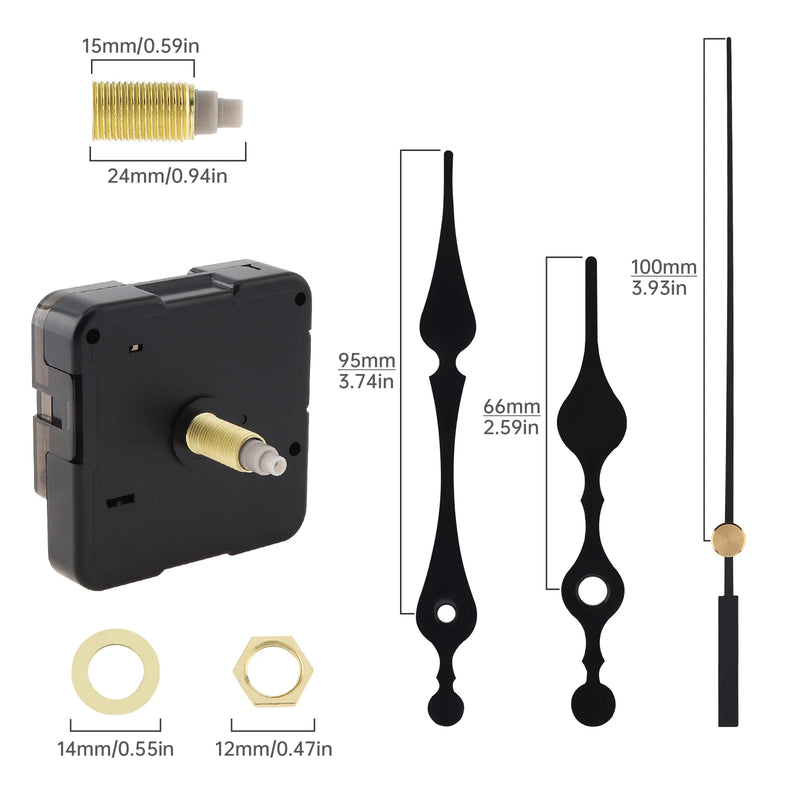 Wall Clock Quartz Movement Mechanism with Golden Hands Pointer Set, Metal Hook for Clock DIY Clock Repair Parts Replacement