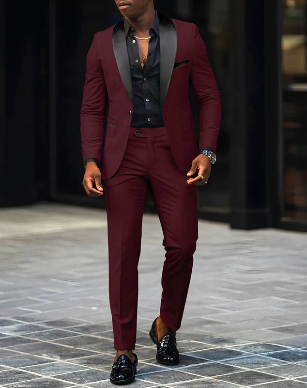 2 - Piece Men's Suit Suitable For Wedding Business Single Button Jackets And Pants Sets, Slim Fit - View 15 | SAMAG