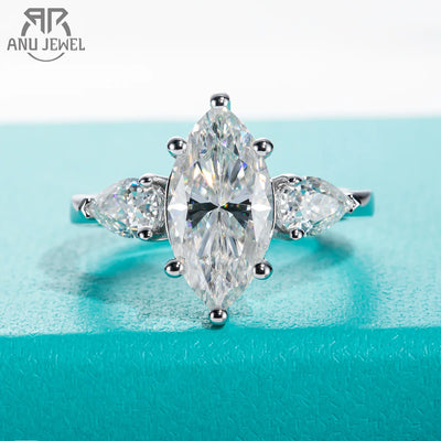 AnuJewel 4cttw Marquise Cut D Color Moissanite Diamond Engagement 925 Sterling Silver Rings For Women Jewelry | SAMAG