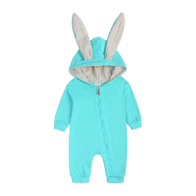 0-18M Newborn Baby Boys Girls Rompers Cotton Cartoon Bunny 3D Rabbit Ear Hoodie Overall Toddler Jumpsuit Infant Carnival Costume