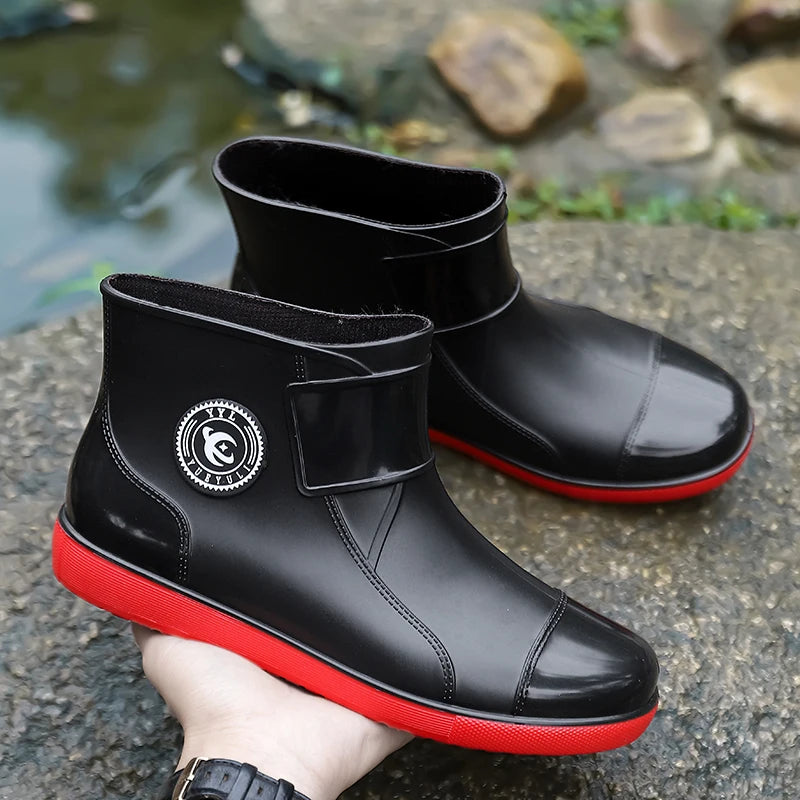 Men's Winter Fleece Lined Short Rain Boots Waterproof Non Slip Work Safety Rubber Boots Warm Cotton Shoes Kitchen Work Shoes