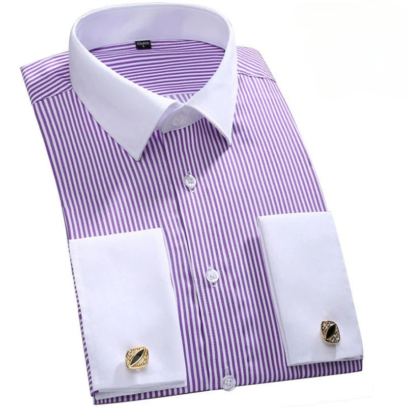 M~6XL Men's French Cuff Dress Shirt White Long Sleeve | SAMAG