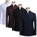 2026 New Men's Stand Collar Long Sleeve Suit Jacket, Asian Size Chinese-Style Slim-Fit Blazer in Dark Blue/Red/Grey/Black/White