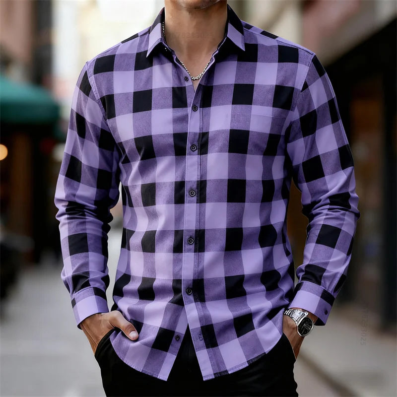 Men's Classic Red and Black Plaid Long-Sleeved Shirt | SAMAG