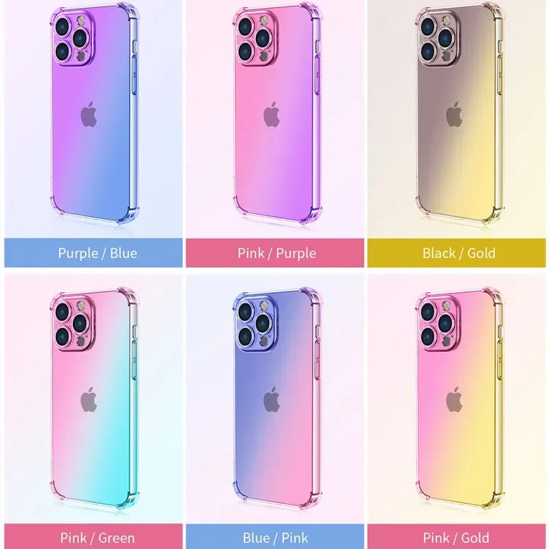 Gradient Airbag TPU Case For iPhone 16e 15 Pro Max 14 13 12 Mini 11 XR XS SE 8 7 Plus Cover Shockproof Fundas Coque Shell Capa