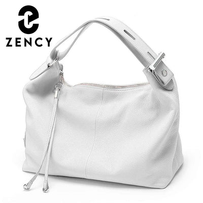 Zency 100% Genuine Leather Women Hobo Bag White Lady | SAMAG