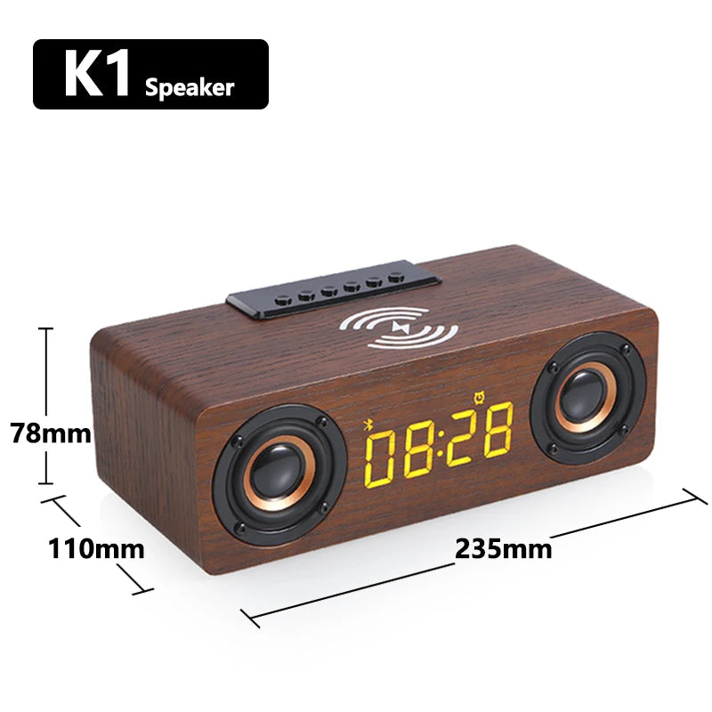 Alarm Clock Multi-function Wooden Wireless Bluetooth Speaker Subwoofer TV Soundbar Home Theater Column for Computer Speakers FM