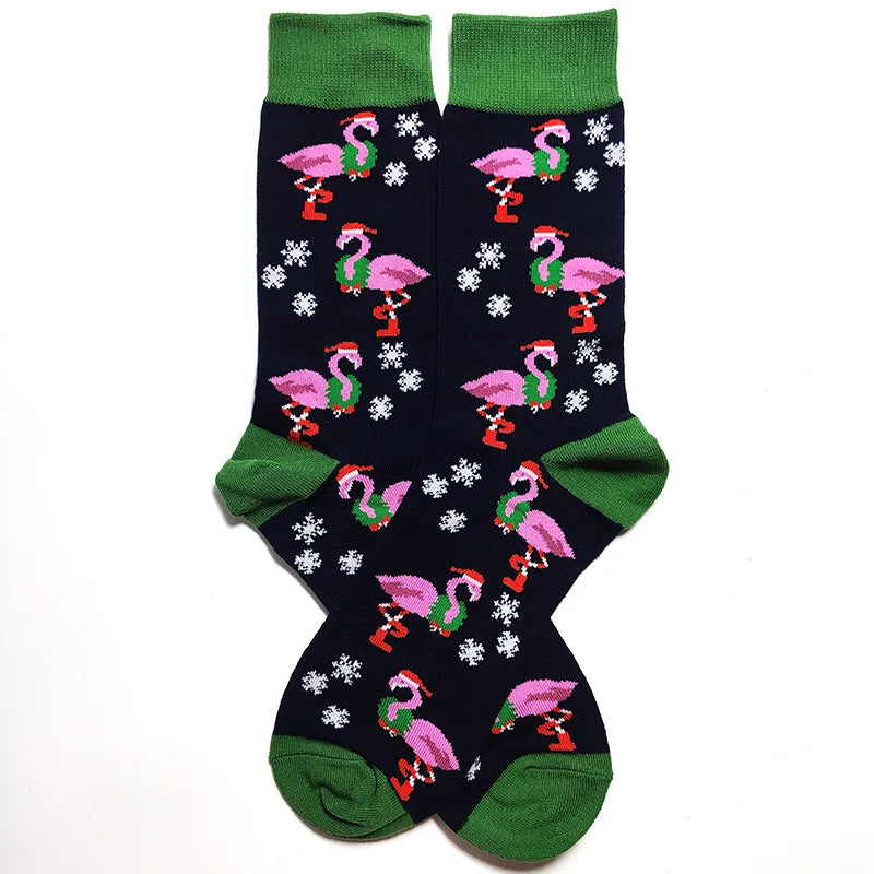 2025 New Men Christmas Socks New Year Funny Snowflake Beer Santa Claus Elk Snow Cotton Happy Socks Men Cartoon Women Sokken