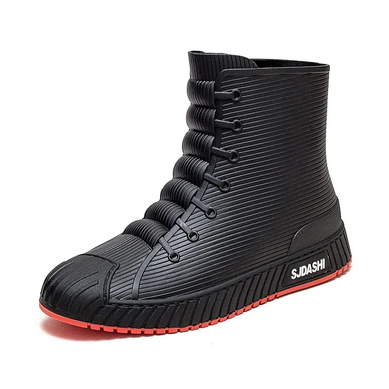 Fashionable Anti-Slip Short Rain Boots Men's Work Shoes Waterproof Kitchen Chef Rubber Shoes Men's Car Wash Fishing Work Water S