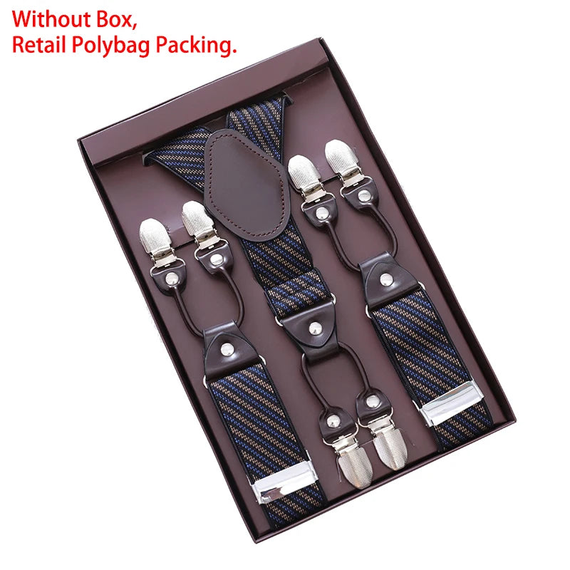 Mens Fashion Suspenders Adjustable Elastic Trouser Braces 3.5cm Wide Y-Back 6 Metal Clips Trouser Strap Belt Husband Father Gift