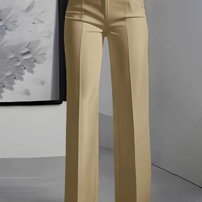 Women High Waisted Wide Leg Office Trousers, Solid Black - View 5 | SAMAG