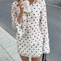 SINGREINY Polka Dot Cotton Blouse Suits Women Lapel Long Sleeves Shirt+Mini Skirt High Quality Autumn Slim Print Skirt Sets