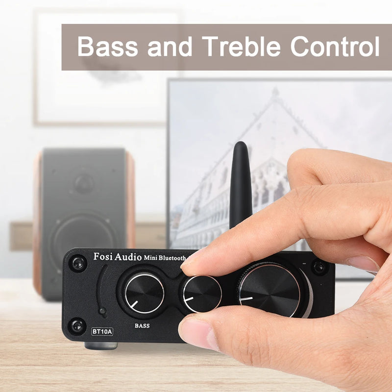 Fosi Audio BT10A Mini Bluetooth Amplifier 2 Channel Amp for Home Speakers Treble & Bass HiFi Stereo Sound Amplifier 50W*2