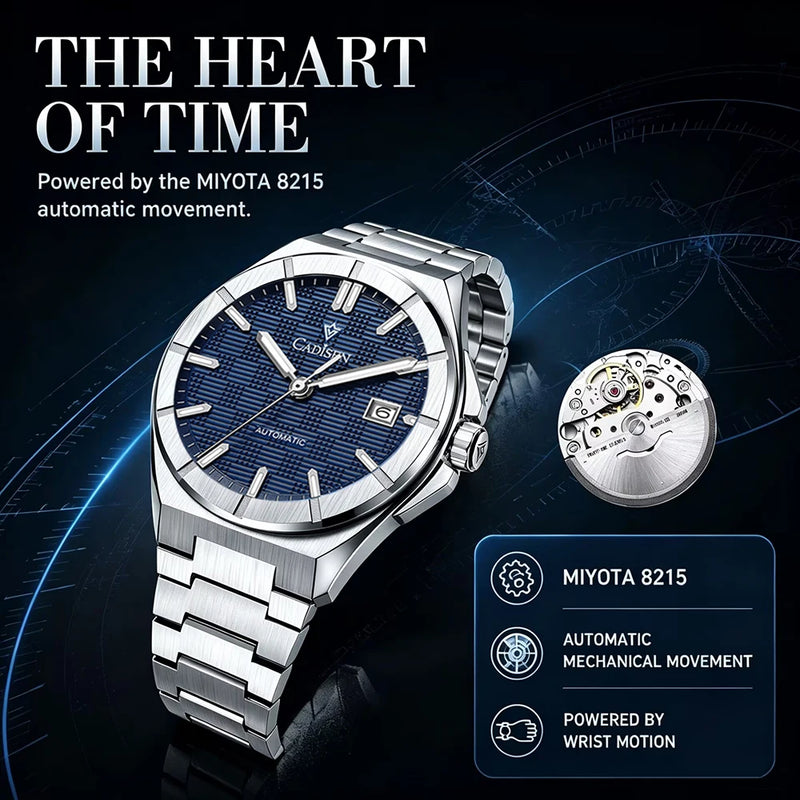 CADISEN New Watch Business Automatic Mechanical Japan 8215 Movement Luminous Clock AR Sapphire 10ATM - Visuel 3 | SAMAG