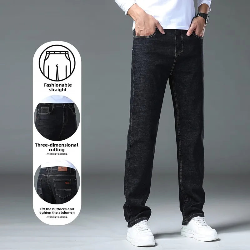 Men's Straight Denim Pants Brand Clothes Black Blue Jeans | SAMAG