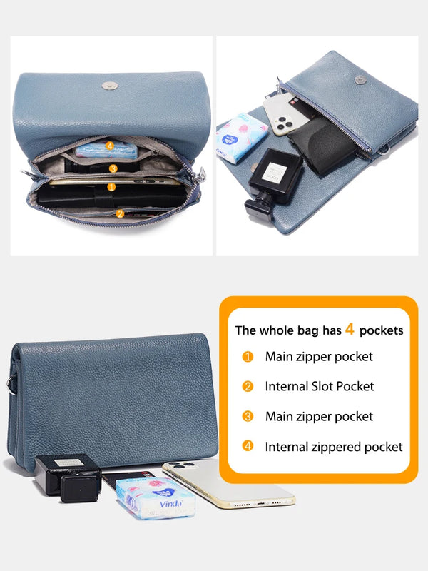 Zency New Soft Plain Color Leather Bag Multiple Pockets Women's Bag Genuine Leather Shoulder Crossbody Versatile Commuting Bag