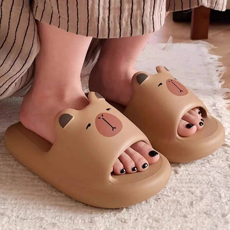 Women Thick Soft-Soled Slippers Platform Cute Animals Design Summer Indoor Non-Slip Bathroom Couples Comfortable Casual Home New